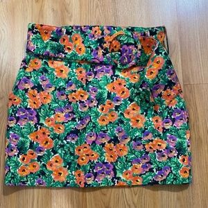 Zara Colorful Floral Belted Mini Skirt Sz L